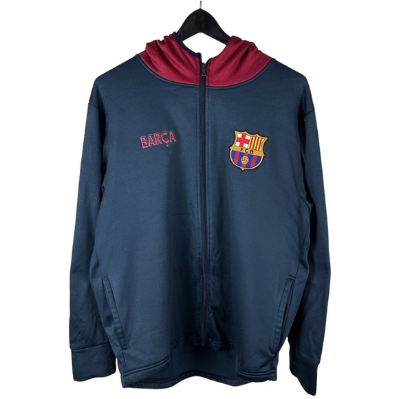 FCB Other - Mens Y2K Barcelona Football Club Soccer Blue Full Zip Futbol Hoodie Size M